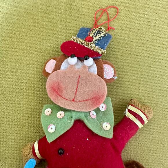 Cycling Christmas Felt Circus Monkey Set of 2. RARE. 5.5” X 11.4” Festive *Read - Picture 11 of 16